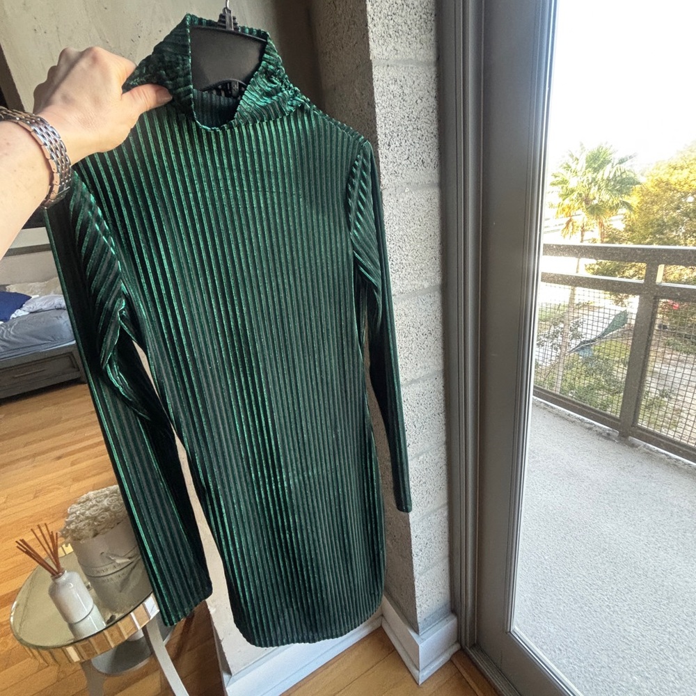 Revolve Green Velvet Long Sleeve Dress